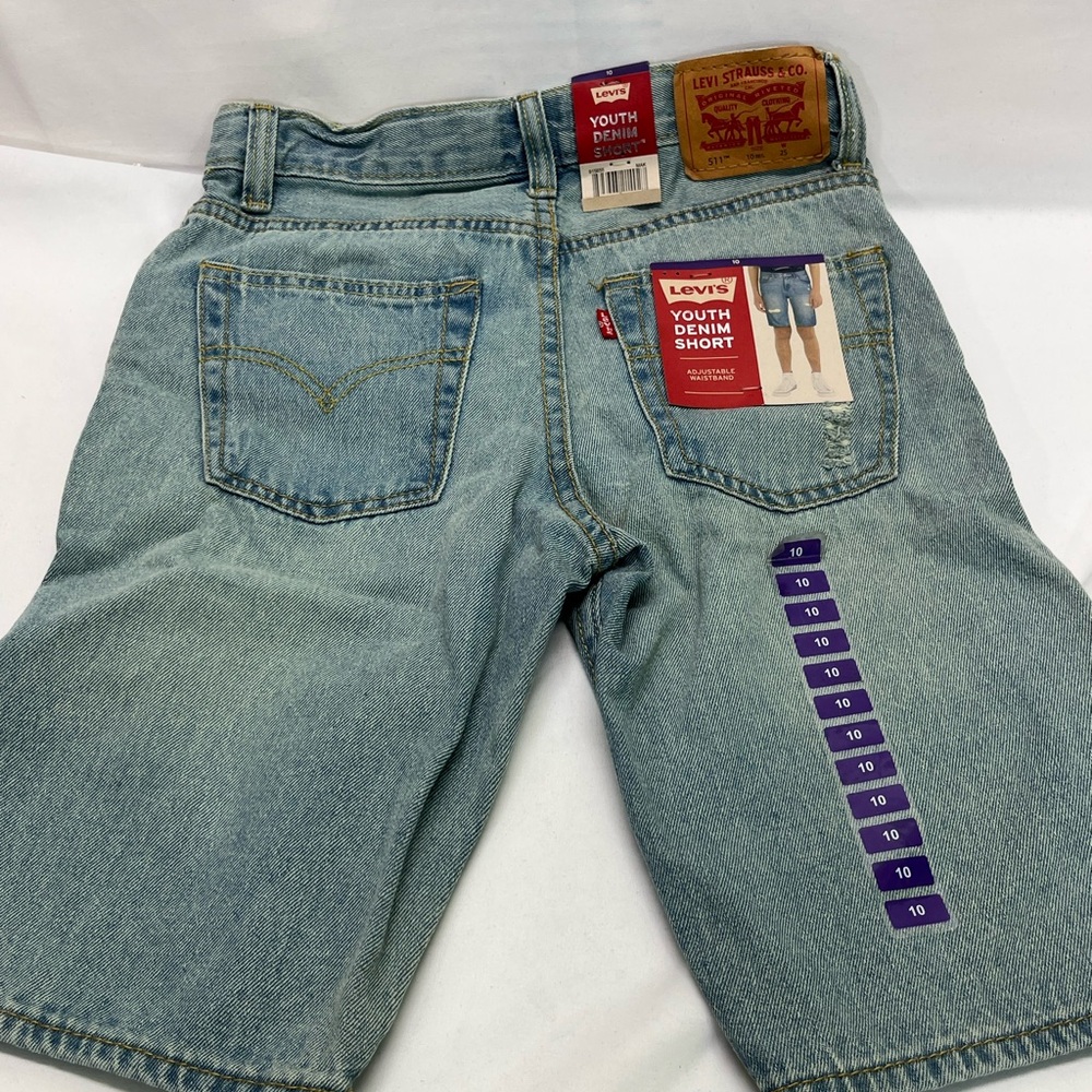 LEVIS 511 SLIM DISTRESSED YOUTH DENIM SHORTS LIGHT WASH 10 NEW - Picture 3 of 12